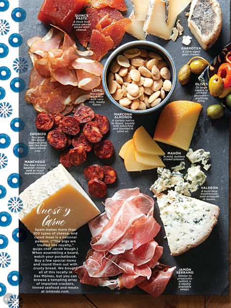 Spanish Charcuterie Board Spanish Board Food, Spanish Tapas Charcuterie Board, Spain Charcuterie Board, Tapas Charcuterie Board, Spanish Style Recipes, Spanish Charcuterie Board Ideas, Spanish Cheese Board, Spanish Tapas Board, International Charcuterie Board