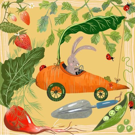 Carrot Illustration, Vegetable Patch, Driving Home, Box Store, Car Illustration, Car Drawings, Zootopia, Cute Food, Cute Bunny