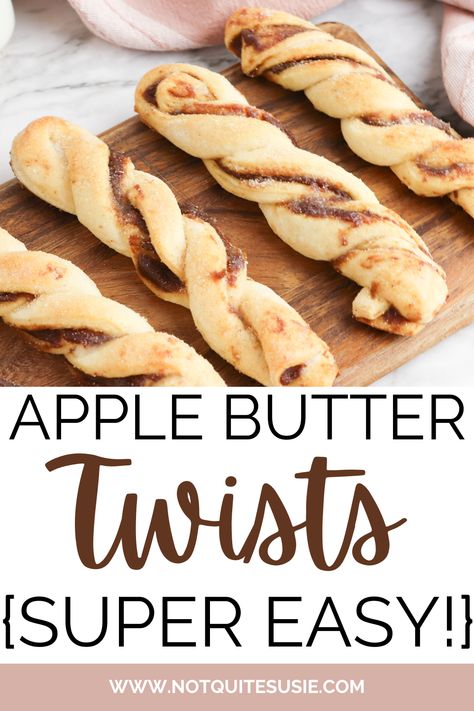 Apple Butter Crescent Twists, Apple Butter Puff Pastry Recipes, Apple Butter Pastries, Apple Butter Crescent Rolls, Apple Pie Twists, Apple Butter Rolls, Apple Butter Puff Pastry, Apple Butter Ideas, Apple Butter Baked Goods