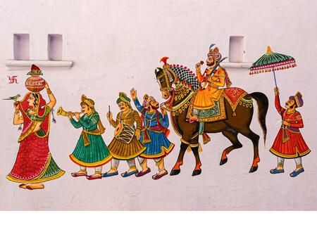 Traditional Rajasthani Painting High Resolution Stock Photography and Images - Alamy Rajasthani Illustration, Traditional Wall Paint, Rajasthani Photo, Phad Painting, Geometrical Art, Rajasthani Painting, Image Wall, Rajasthani Art, Mughal Art Paintings