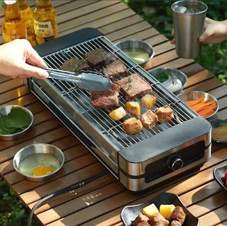 Amazmerch.com - Online Shop for Car & Bicycle, DIY Tools, Smartphones: Smokeless Portable Electric Grill Barbecue Stove Healthy Barbecue, Mini Grill, Camping Bedarf, Grill Food, Food Clips, Electric Grill, Cafe Shop, Outdoor Grill, Barbecue Grill