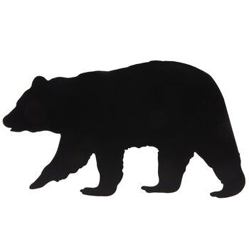 Decorate your man cave or cabin with decor that reflects your style! Black Bear Cutout Metal Sign is a metal cutout of a bear with a simple, solid black finish. Hang it up with other nature-inspired pieces for a fantastic look! Details: 	 Dimensions: 8" H x 13.44" W 	 Material: Metal 	 Shape: Novelty 	 Color: Black 	 Orientation: Horizontal 	 Includes: 2 - Sawtooth Hangers 	 Quantity: 1 Small Black Bear Tattoo, Black Bear Clipart, Bear Sillouhette, Grizzly Bear Outline, Black Bear Tattoos, Black Bear Birthday Party, Bear Silhouette Printable, Simple Bear Drawing, Black Bear Drawing