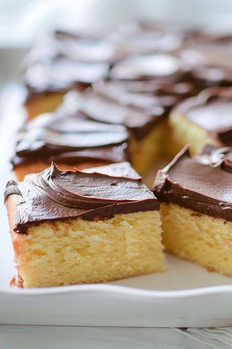 Yellow Butter Cake With Chocolate Icing, Yellow Cake Sheet Cake, Yellow Bundt Cake With Chocolate Icing, Easy Yellow Cake With Chocolate Frosting, Chocolate Frosting For Yellow Cake, Yellow Sheet Cake With Chocolate Icing, Yellow Chocolate Cake, Yellow Sheet Cake Recipe, Yellow Cake Chocolate Frosting