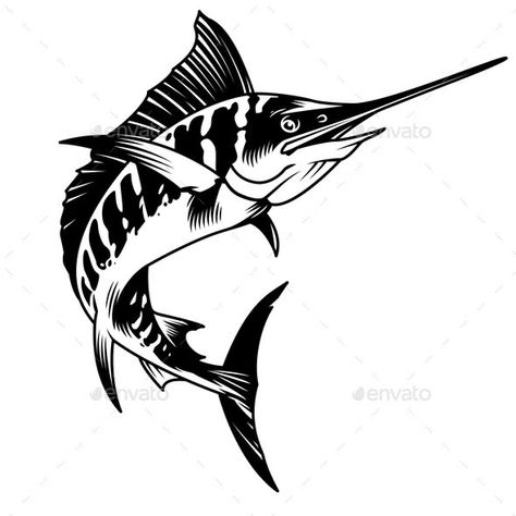 Marlin Tattoo, Shadow Animals, Beach Tshirt Designs, Animal Stencil Art, Marlin Fish, Fish Shop, Drawn Fish, Foot Tattoos For Women, Laser Art