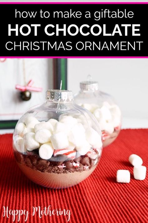 Are you looking for the best handmade Christmas tree ornament ideas for gifts this year? Learn how to make these clear DIY Hot Chocolate Ornaments with my homemade hot chocolate mix recipe, chocolate chips, candy canes and marshmallows. Easy enough for kids to help. #christmas #christmasornaments #ornaments #christmastree #diychristmasornaments #hotcocoa #hotchocolate #handmadegifts #christmasgifts #christmastreeornaments #christmascrafts #christmasornamentsforkids #giftable #giftideas #howto Hot Chocolate Ornaments, Tree Ornament Ideas, Cocoa Mix Recipe, Hot Cocoa Ornaments, Hot Cocoa Mix Recipe, Hot Chocolate Recipe Homemade, Chocolate Ornament, Homemade Christmas Tree, Diy Hot Cocoa