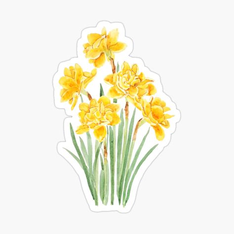 Cute Yellow Flowers Drawing, Yellow Stickers For Journal, Daffodil Flower Illustration, Yellow Vintage Stickers, Yellow Flowers Stickers, Wallpaper Notebook, Sticker Design Inspiration, Asiatic Lilies, Yellow Daffodils