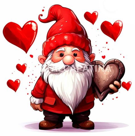 Stickers Pictures, Gnome Pictures, Art Valentines, Happy Valentines Day Images, Valentine Gnome, Gnome Clipart, Valentine's Day Printables, Valentine Clipart, Heartfelt Creations