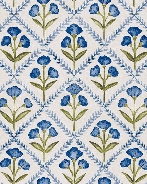 Coordonné's Poppy Blue is a floral inspired wallpaper in Blue/Navy color. Fabrics Aesthetic, Pattern Moodboard, Procreate Tricks, Wallpaper In Blue, Victorian Fabric, Blue And White Floral Pattern, Blue Floral Fabric, Hand Painted Pattern, Blue And White Wallpaper