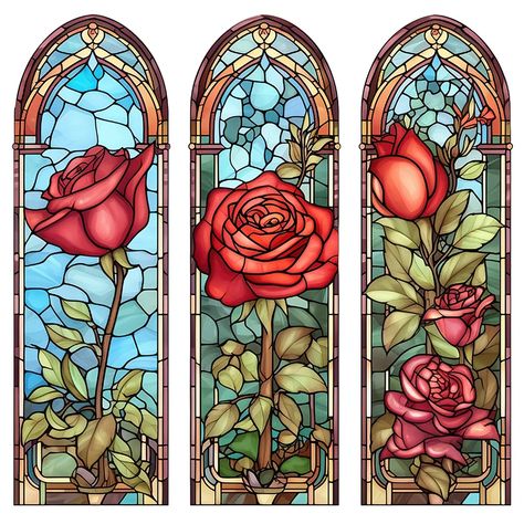 Diamond Painting - Full Round - Stained Glass Rose(40*40cm) Stained Glass Art Rose, Stained Glass Rose Tattoo, Stain Glass Painting Ideas, Rose Glass Painting, Stained Glass Painting Canvas, Flower Glass Painting, Rose Stained Glass Pattern, Flower Stained Glass Patterns, Stained Glass Art Patterns