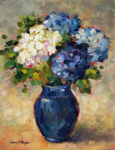 Hydrangea Painting, Blue Flower Painting, Flowers In A Vase, Acrylic Painting Flowers, Canvas For Beginners, Oil Painting Flowers, Beginner Painting, Blue Vase, Flower Art Painting