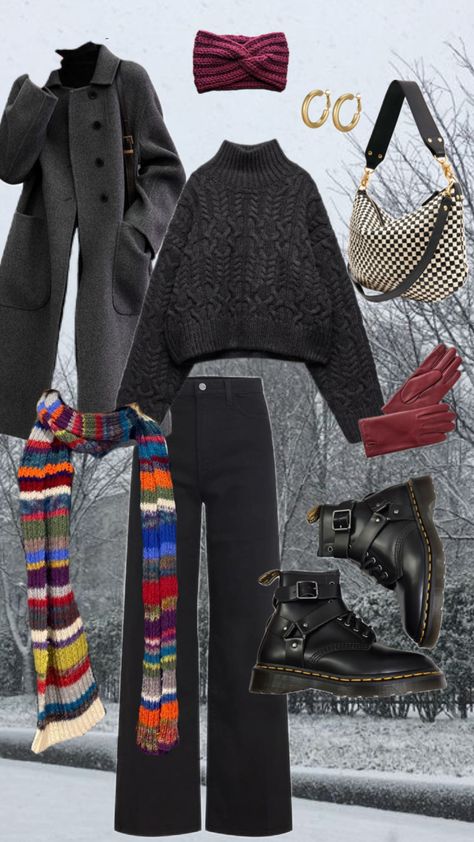 How i like to dress for new england winter 🖤plus handknit accessories New England Winter Outfit, England Winter Outfits, All Black Winter Outfit, Layered Winter Outfits, New England Winter, January Outfits, England Winter, Vacation Outfits, Winter Outfit