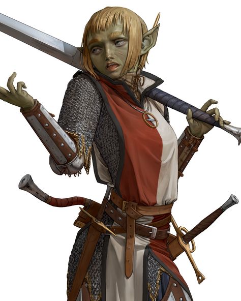 Pavel Hristov, Female Goblin, Arte Pulp, Half Elf, Fantasy Portraits, Fantasy Races, Dungeons And Dragons Characters, Dnd Art, Dungeons And Dragons Homebrew