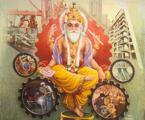 Lord Vishwakarma, Vishwakarma Puja, Temple India, Religious Photos, Durga Painting, Galaxies Wallpaper, Ganesh Photo, Radha Krishna Wallpaper, Hinduism Art