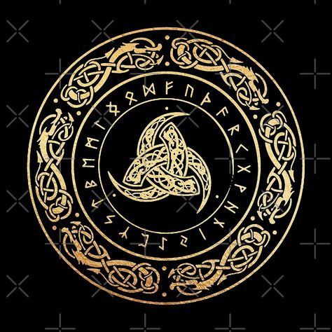 "Triple Horn Of Odin" by FantasySkyArt | Redbubble Asgard Symbol, Nordic Art Vikings, Asgard Tattoo, Valhalla Art, Triple Horn Of Odin, Rune Vichinghe, Ancient Viking Symbols, Viking Symbols And Meanings, Vegvisir Symbol