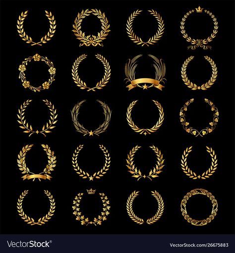 Set golden laurel wreaths vector image Graphic Design Portfolio Layout, Greek Pattern, Branch Vector, Wreath Drawing, Portfolio Layout, Laurel Wreath, Free Vector Graphics, Graphic Design Portfolio, Pattern Illustration