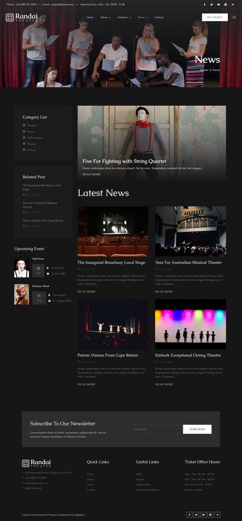 Theater Website Design, Contemporary Theatre, Contents Layout, Booking Website, Website Layout, Wireframe, Online Tickets, Classical Art, Website Design Inspiration