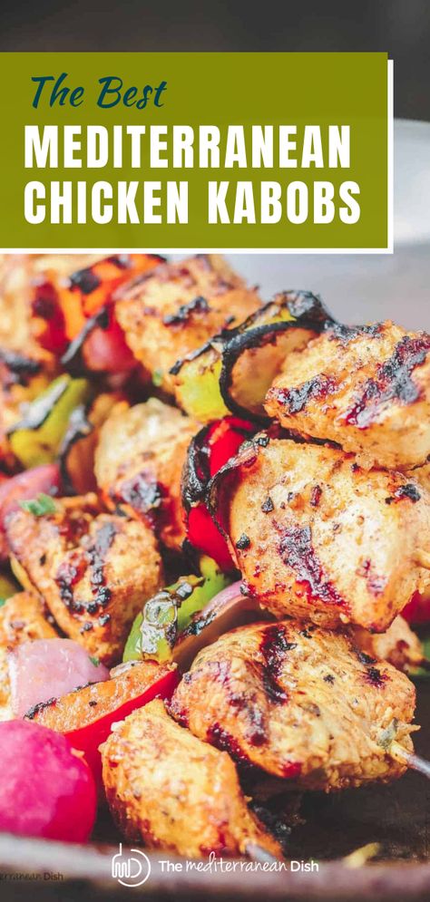 Chicken Kabobs with vegetable on a dish Best Chicken Kabobs, Chicken Kabob Marinade, Chicken Shish Kabobs, Best Grilled Chicken, Mediterranean Grilled Chicken, Grilled Kabob Recipes, Chicken Kabob Recipes, Grilled Chicken Kabobs, Grilling Kabobs