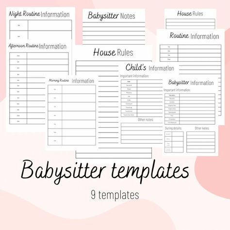 Tempaltes for all the information your baby sitter, nanny or child minder needs to know! Babysitter Notes, Die Nanny, The Babysitter, Notes Page, House Rules, Night Routine, Nanny, Stationery Design, Stationery Paper