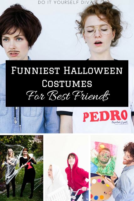 do it yourself divas: Funny DIY Halloween Costumes for Best Friends, Couples, or Siblings. Last minute costume ideas that are cheap or free. Napoleon Dynamite and Vote for Pedro, Spider and the fly, et and eliot, bob ross and happy little tree, and so much more! Funny Diy Halloween Costumes, Witty Halloween Costumes, Funny Diy Costumes, Costumes For Sisters, Pair Halloween Costumes, 2 Person Halloween Costumes, Costumes For 2 Friends, Costumes For Best Friends, Sister Halloween Costumes