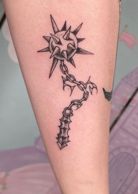 Spiked Ball Tattoo, Spike Ball Tattoo, Ball And Chain Tattoo, Spike Tattoo, Mace Tattoo, Spike Ball, Ball Tattoo, Chain Tattoo, Father Tattoos