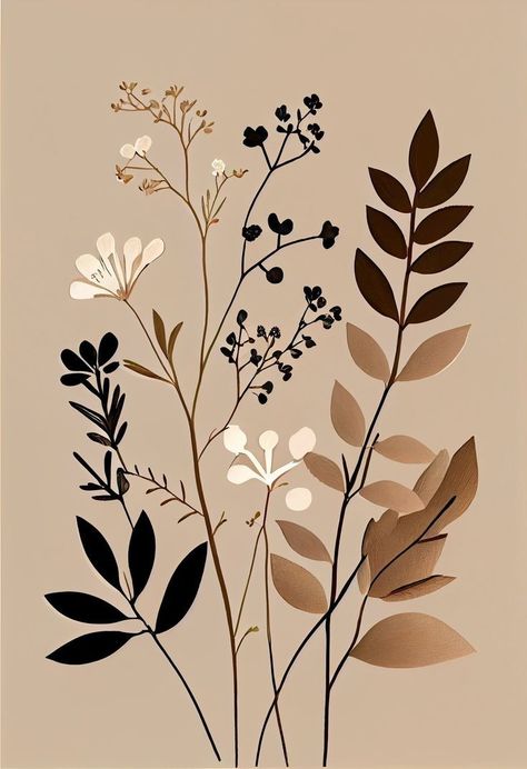 Earthy Prints Aesthetic, Brown Flowers Aesthetic, Beige And Black Aesthetic Wallpaper, Brown Painting Aesthetic, Brown And Beige Wallpaper, Black And Beige Background, Black Beige Aesthetic, Wall Painting Designs, Bohemian Pictures