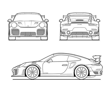 Porsche 992 Gt3 Rs Drawing, Porsche Gt3 Rs Sketch, Porche Drawing Car, Car Blueprint 3d Modeling, Porsche Outline, Porsche Gt3 Rs Drawing, Civic Drawing, Porsche Blueprint, Porsche Vector