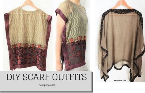 Turn your old scarves into wearable outfits with these two tutorials for making tops from your scarf. Boho Top Pattern, Refashion Dress, Diy Clothes Refashion Videos, Diy Clothes Hangers, Diy Clothes For Women, Clothes Upcycle, Diy Summer Clothes, Scarf Blouse, Sew Your Own Clothes