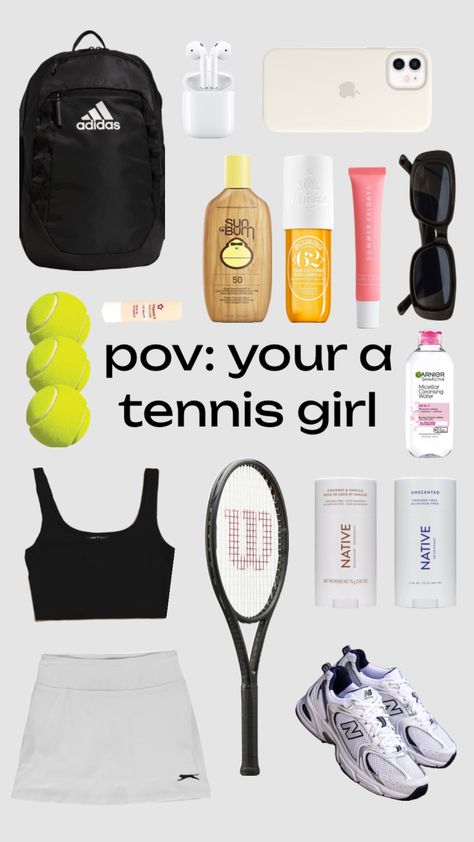 #tennis #sporty #fit #outfit #kit Tennis Girl Outfit, Tennis Bag Essentials, Tennis Girl Aesthetic, Cute Tennis Outfit, Mode Tennis, Tennis Lifestyle, Tennis Techniques, Tennis Girl, Tennis Aesthetic