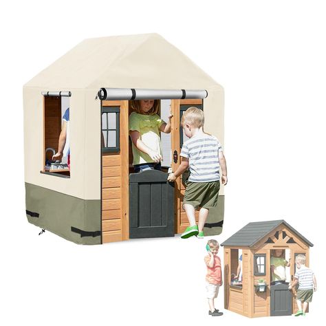 PRICES MAY VARY. 【Outdoor playhouse cover size】-The size of the playhouse cover is 43" W x 47" D x 55" H .Please measure the size of your playhouse carefully before purchase. 【Weatherproof Playhouse cover】-Our playhouse cover is made of 600D durable Oxford cloth with waterproof PU coating,which is tear-resistant,UV-resistant,waterproof,etc.You will no need to worry about the playhouse damaged by bad weather.Make your playhouse always look like new. 【Easy to use】-Our outdoor playhouse cover has 2 Playhouse For Boys, Outdoor Kids Playhouse, Boys Playhouse, Outdoor Playhouse, Playhouse Outdoor, Wooden Playhouse, Kids Playhouse, Kids Area, Big Girl Rooms