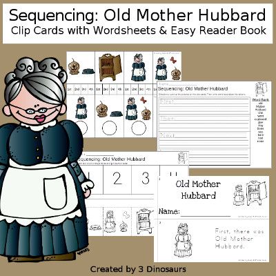 3 Dinosaurs - Sequencing: Old Mother Hubbard Nursery Ryhmes, Easy Reader Books, Nursery Rhymes Preschool, Old Mother Hubbard, 3 Dinosaurs, Order Of Events, Sequencing Cards, Abc Flashcards, Dog Crafts