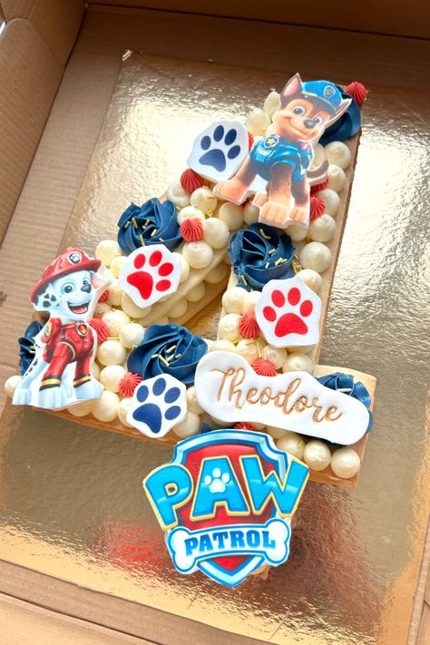 Paw Patrol themed Number Cake - available in Dubai Paw Patrol Number Cake 3rd Birthday, Paw Patrol Cake Number 3, Paw Patrol Number 4 Cake, Number 3 Paw Patrol Cake, Number 4 Paw Patrol Cake, Paw Patrol Cookie Cake, 4 Number Cake, 4th Birthday Paw Patrol, Paw Patrol 4th Birthday Cake