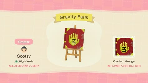 Animal Crossing Gravity Falls, Acnh Gravity Falls, Chalk Hopscotch, Animal Crossing Music, Gravity Falls Journal, Acnh Outfits, Animal Crossing Patterns, Animal Crossing Custom Designs, Acnh Qr Codes