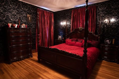 Temple Bedroom, Damask Bedroom, The Satanic Temple, Satanic Temple, Boston House, Diva Den, Gothic Bedroom, Luxury Room Bedroom, Babe Cave