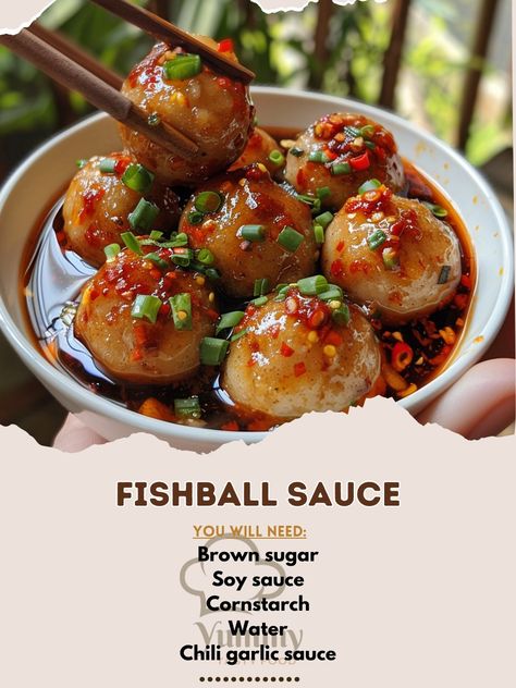 🥢 Fishball Sauce - Dip into the sweet, tangy thrill perfect for street-style snacks! 🌶️🍢 🍴 Fishball Sauce 🛒 Ingredients: Brown sugar: 1/2 cup Soy sauce: 2 tbsp Cornstarch: 1 tbsp Water: 1 cup Chili garlic sauce: 1 tsp 👩‍🍳 Instructions: Combine: All ingredients in a saucepan. Thicken: Stir over medium heat until thickened. Serve: Perfect with fishballs or any fried snack. 🍴 Level up your snack time with this homemade Fishball Sauce, a staple at every street food corner! #SnackTime #StreetFood Fish And Chips Sauce Recipe, Spicy Butter Sauce For Seafood, Fish And Chips Sauce, Fish Ball Sauce Filipino, Fishball Sauce, Thai Chili Fish Sauce Recipe, Chili Garlic Sauce, Tangier, Garlic Sauce