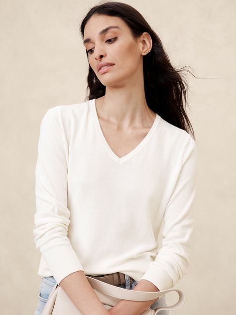 Forever V-Neck Sweater | Banana Republic Factory Arm Cuffs, Arm Cuff, Banana Republic Sweater, Banana Republic Factory, Raw Material, V Neck Sweater, Neck Designs, Vneck Sweater, Long Sleeve Sweater