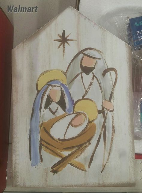 Nativity Painted On Wood, Easy Christmas Paintings On Wood, Pesebres Navidad Ideas Madera, Christian Christmas Paintings, Easy Nativity Painting, Diy Christmas Yard Decorations, Nativity Painting, Diy Nativity, Cake House