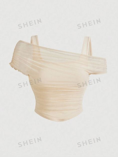 SHEIN MOD Nude Color Off-Shoulder Sheer Mesh Tank Top, Summer | SHEIN USA Shein Off Shoulder Top, Plus Size Nude, Mesh Tank Top, Off Shoulder Top, Summer Tank Tops, Top Summer, Nude Color, Off Shoulder Tops, Plus Size T Shirts