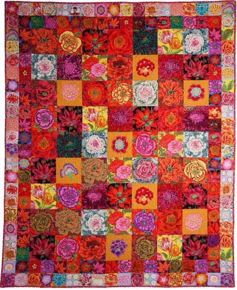 Seed Packet quilt from the book, Bold Blooms by All About Color Quilting Seed Packet Quilt, Quilting Fabric Projects, Kaffe Quilts, Garden Quilts, Bargello Quilts, Kaffe Fassett Quilts, Quilting Designs Patterns, Kaffe Fassett Fabric, Scrappy Quilt Patterns