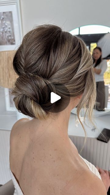 Low Messy Bun Updo Wedding, Low Tucked Bun, How To Simple Updos For Medium Hair, Voluminous Low Bun Wedding, Simple Wedding Hair For Bridesmaids, How To Do A Formal Low Bun, Loose Chignon Updo, Bun For Wedding Hair, Soft Bun Updo