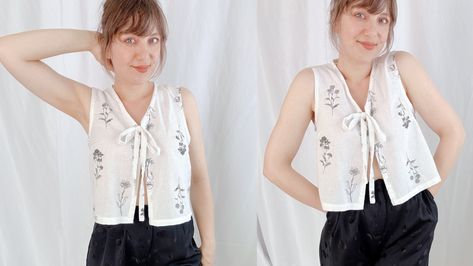 Diy Front Tie Shirt, Tie Front Top Pattern, Top Sewing Tutorial, Sparrow Refashion, Pattern Making Tutorial, Sewing Easy Diy, Top Sewing, Free Pdf Pattern, Free Pdf Sewing Patterns