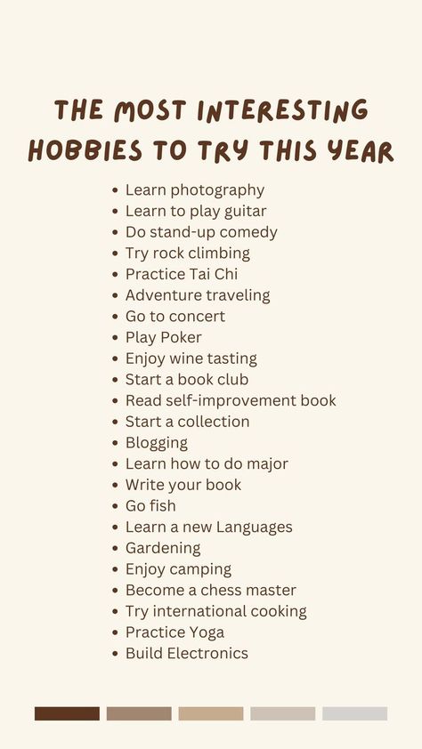 Hobby Bucket List, Aesthetic Hobbies List, Interests And Hobbies List, Cool Hobbies To Try, Character Hobbies, Hobbies To Do At Home, Girly Hobbies, New Hobbies To Try, Random Hobbies