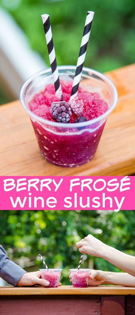 Mixed berry wine slushies! Wine slushy made with mixed frozen berries and a bottle of rosé! Rose wine makes the best berry frosé!  #berry #wine #wineslushy #wineslushies #frose #rose #rosé via @dessertfortwo Wine Slushie Recipe, Wine Slush, Wine Slushies, Prosecco Wine, Fruity Wine, Slushie Recipe, Wine Slushie, Dessert For Two, Fruit Wine