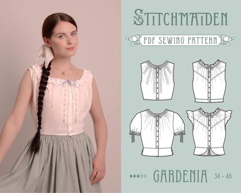 GARDENIA CAMISOLE / CORSET COVER | PDF sewing pattern STITCHMAIDEN | Midsummer Night's Seam Collection * This is a digital download PDF pattern * language: english  Gardenia is based on an original historic camisole or corset cover popular around 1905.  You get the best of both worlds - historic design and modern practicality. You get a fully modernized version of the original pattern translated into the Stitchmaiden pattern standard. We added our Mix & Match system to give you variation, graded Historic Sewing Patterns, Creating Clothes, Wardrobe Overhaul, Historic Design, Corset Cover, Pattern Language, Summer Moodboard, Historical Costuming, Bodice Pattern