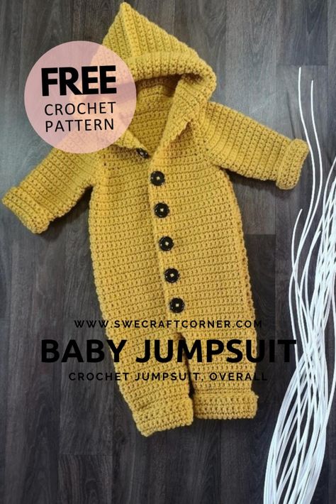 FREE crochet pattern – Baby jumpsuit/romper | Swecraftcorner Crochet Baby Onsie Free Patterns, Baby Romper Crochet Pattern Free, Crochet Romper Baby Free Pattern, Baby Clothes Crochet Patterns Free, Crochet Baby Romper Free Pattern, Crochet Baby Romper Pattern, Crochet Baby Onesie, Jumpsuit Pattern Free, Baby Romper Pattern Free