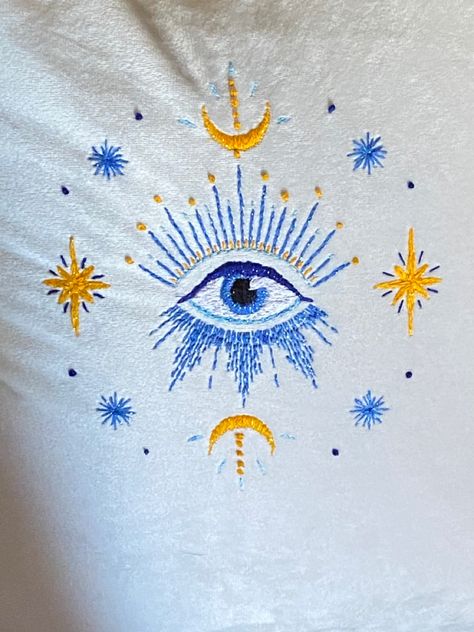 Embroidery Evil Eye, Eyes Embroidery Design, Evil Eye Embroidery Design On Shirt, Mystic Embroidery, Evil Eye Embroidery Hoop, Evil Eye Embroidery, Eye Embroidery, Female Gaze, Art Book