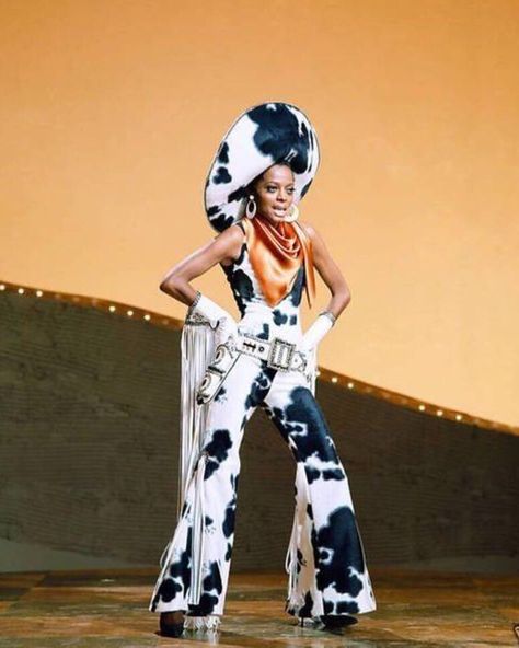 Diana Ross feat. Cow Print Cowboy Hat & Matching Ensemble (GIT on Broadway, 1969) Florida Birthday, Cowboy Carter, Essence Festival, Black Cowgirl, Alice Angel, Cowgirl Aesthetic, Cowgirl Costume, Birthday Trip, Cowboy Outfits