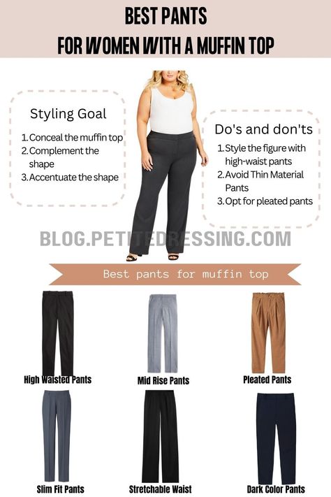 Tops For Flared Pants, Outfit For Muffin Top, How To Dress A Muffin Top, Muffin Top Outfits Hide, Clothes To Hide Muffin Top, Outfits For Muffin Top For Women, Pants For Big Belly Women, Best Pants For Curvy Women, Outfits To Hide Muffin Top