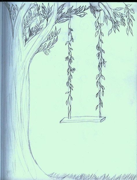 Side Tree Drawing, Tree Sketches Simple, Aesthetic Tree Drawing, Swings Drawing, Cute Tree Drawing, Swing Drawing, Swing Tattoo, Tree Drawing Simple, Vine Drawing