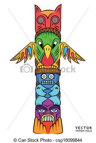 Simple Drawings Totem Poles | Eps Vector Of Vector Totem Pole A Bright And Colourful Totem Pole Totem Pole Drawing, Totem Tiki, Totem Pole Art, Brick Crafts, Tiki Faces, Native American Totem, Tiki Totem, Pole Art, Tiki Art