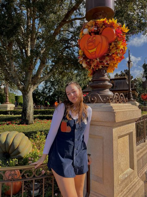 Halloween day/ thanksgiving celebration at magic kingdom, mickey pumpkins, diy outfit, corduroy dress, embroidered patchwork, fall outfit inspo Pumpkins Diy, Mickey Pumpkin, Halloween Day, Thanksgiving Celebration, Adventures By Disney, Corduroy Dress, Outfit Inspo Fall, Magic Kingdom, Fall Outfit